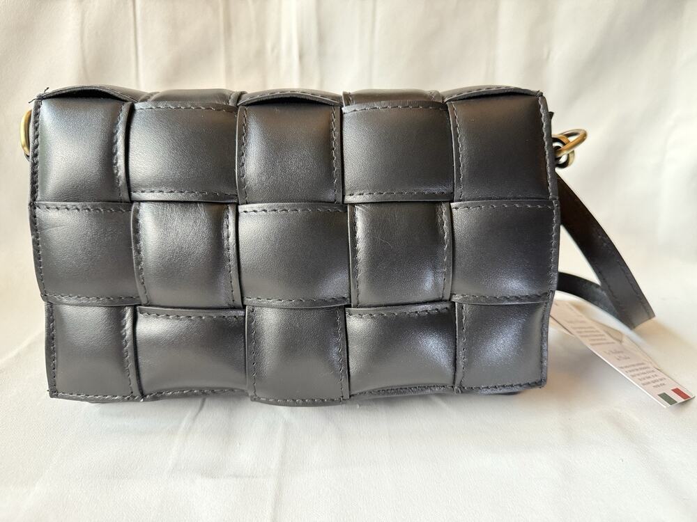 Quiet Luxury Crossbody Bag NWT Castellani Italy Calfskin Leather Black Woven